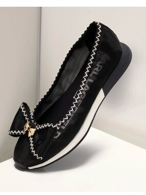 Karl Lagerfeld Black Bow Ballet Flat with Gold Accent